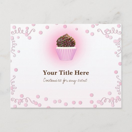Roze Cupcake Confetti Verjaardagsfeest Event Flyer Uitnodiging Briefkaart (Voorkant)