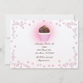 Roze Cupcake Confetti Verjaardagsfeest Uitnodiging (Achterkant)