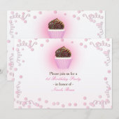 Roze Cupcake Confetti Verjaardagsfeestje Uitnodigi Kaart (Voorkant / Achterkant)