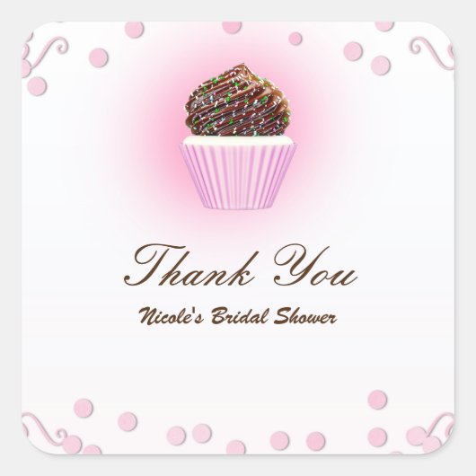 Roze Cupcake Confetti Verjaardagsfeestje Vierkante Sticker (Voorkant)