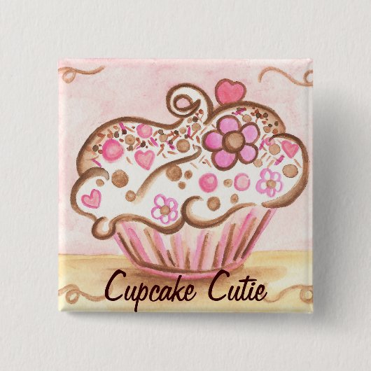 Roze Cupcake Cutie Button (Voorkant)