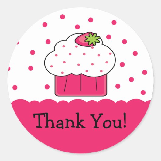 Roze Cupcake Dank u Verjaardag Sticker (Voorkant)