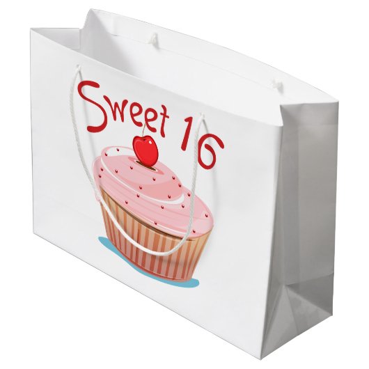 Roze cupcake design Sweet 16 Groot Cadeauzakje (Achterkant Gekanteld)