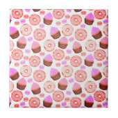 Roze cupcake Donut Macaron Patroon Tegeltje (Voorkant)