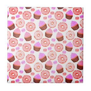 Roze cupcake Donut Macaron Patroon Tegeltje