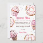 Roze Cupcake & Donut Verjaardag Bedankkaart (Voorkant)