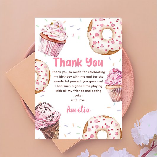 Roze Cupcake & Donut Verjaardag Bedankt Card