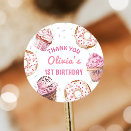 Roze Cupcake Donut Verjaardag Sticker