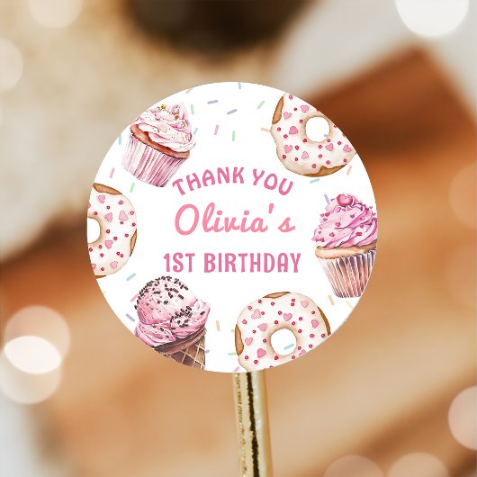 Roze Cupcake Donut Verjaardag Sticker