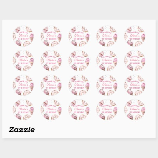 Roze Cupcake Donut Verjaardag Sticker (Vel)