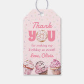 Roze Cupcake & Donut Verjaardagsfeest Gift Label Cadeaulabel (Voorkant)