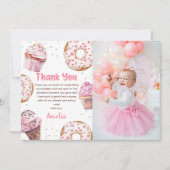 Roze Cupcake & Donut Verjaardagsfoto Dank u kaart (Voorkant)