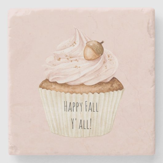 Roze Cupcake Eikel  Stenen Onderzetter (Voorkant)