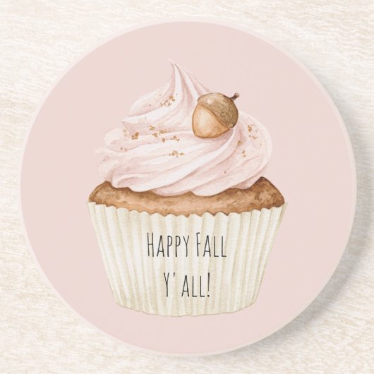 Roze Cupcake Eikel  Zandsteen Onderzetter (Voorkant)