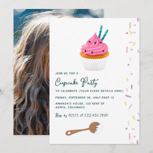 Roze Cupcake en Spikkels Verjaardagsfeest Foto Kaart