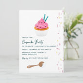 Roze Cupcake en Sprinkles Verjaardagsfeestje Foto Kaart (Staand voorkant)