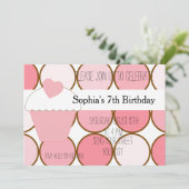 Roze Cupcake en Stippen Verjaardag Kaart (Staand voorkant)