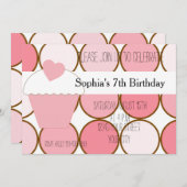 Roze Cupcake en Stippen Verjaardag Kaart (Voorkant / Achterkant)