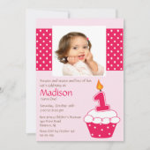 Roze cupcake Foto geboortedag uitnodiging (Voorkant)