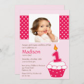 Roze cupcake Foto geboortedag uitnodiging (Voorkant / Achterkant)