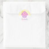Roze cupcake gele hartjes naam schattige moderne s ronde sticker (Tas)