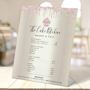 Roze cupcake Glitter Drift Gold Menu Prijslijst Reclamebord Met Voetstuk
