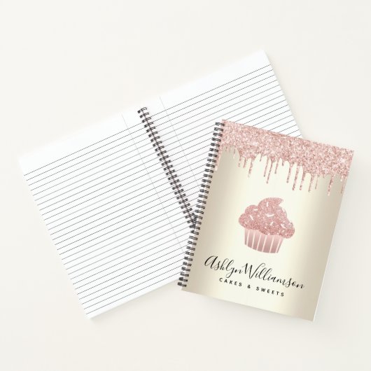 Roze Cupcake Glitter Druppels Bakkerij Banketbakke Notitieboek (Binnen)