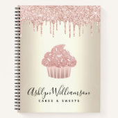 Roze Cupcake Glitter Druppels Bakkerij Banketbakke Notitieboek (Voorkant)