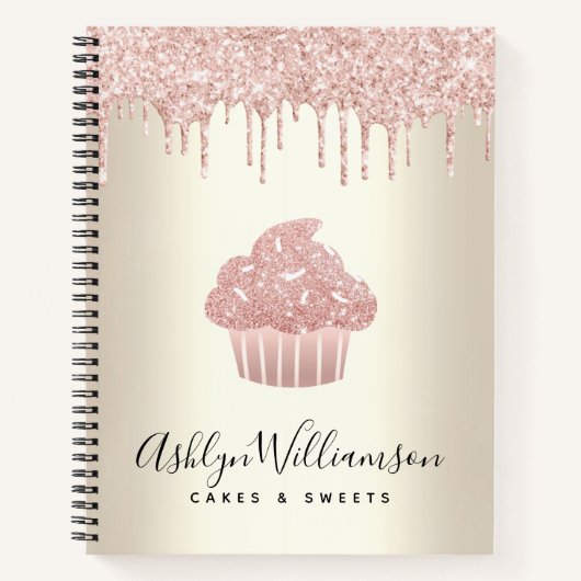 Roze Cupcake Glitter Druppels Bakkerij Banketbakke Notitieboek (Voorkant)