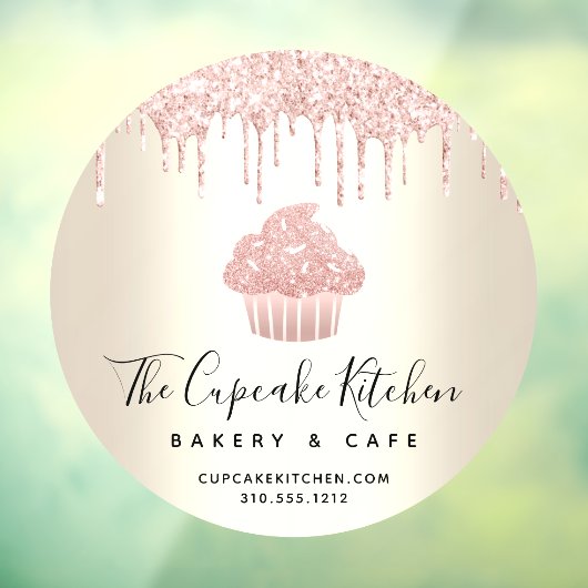 Roze Cupcake Glitter Druppels Bakkerij Gebak Café  Raamsticker (Vel 3)
