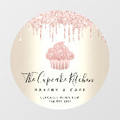 Roze Cupcake Glitter Druppels Bakkerij Gebak Café  Raamsticker (Vel)