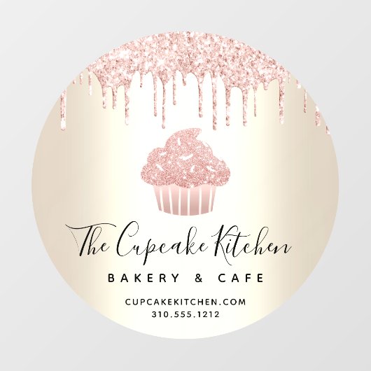 Roze Cupcake Glitter Druppels Bakkerij Gebak Café  Raamsticker (Vel)