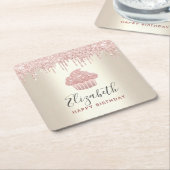 Roze cupcake glitters glinsterende moderne meisjes kartonnen onderzetters (Schuin)