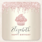 Roze cupcake glitters glinsterende moderne meisjes kartonnen onderzetters (Voorkant)