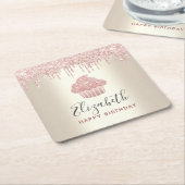 Roze cupcake glitterslijpsels moderne meisjesachti kartonnen onderzetters (Schuin)