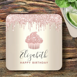 Roze cupcake glittersprenkels moderne meisjesachti kartonnen onderzetters