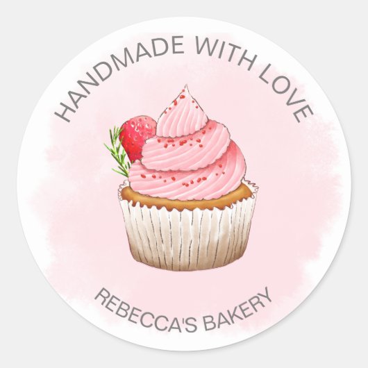 Roze Cupcake Handgemaakt met Love Sticker (Voorkant)