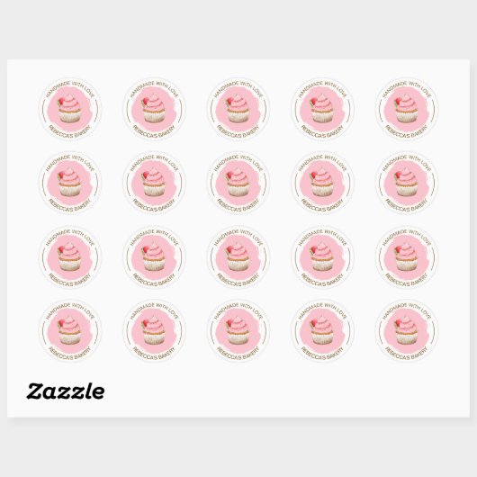 Roze Cupcake Handgemaakt met Love Sticker (Vel)