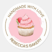 Roze Cupcake Handgemaakt met Love Sticker (Voorkant)