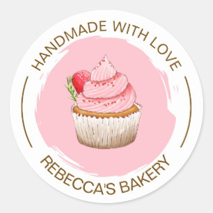 Roze Cupcake Handgemaakt met Love Sticker