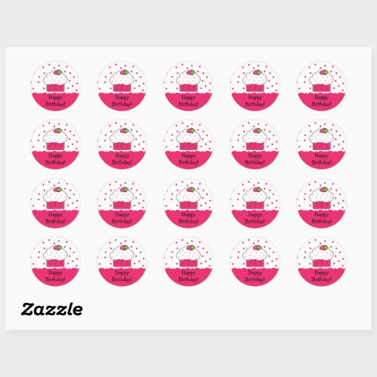 Roze Cupcake Happy Birthday Sticker (Vel)