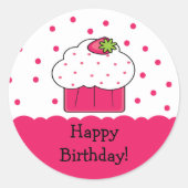 Roze Cupcake Happy Birthday Sticker (Voorkant)