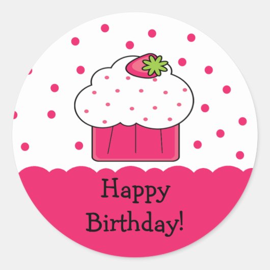 Roze Cupcake Happy Birthday Sticker (Voorkant)