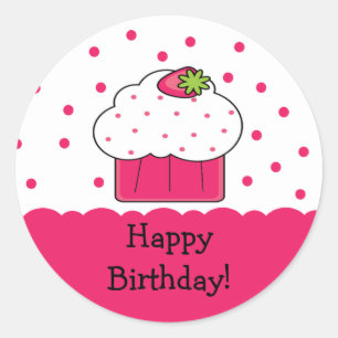Roze Cupcake Happy Birthday Sticker