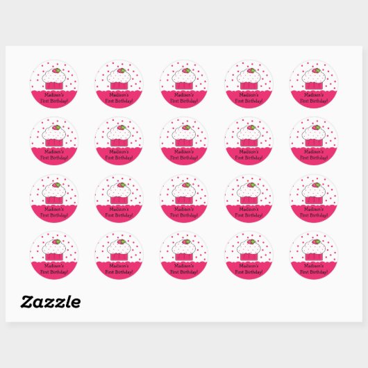 Roze Cupcake Happy Birthday Sticker (Vel)
