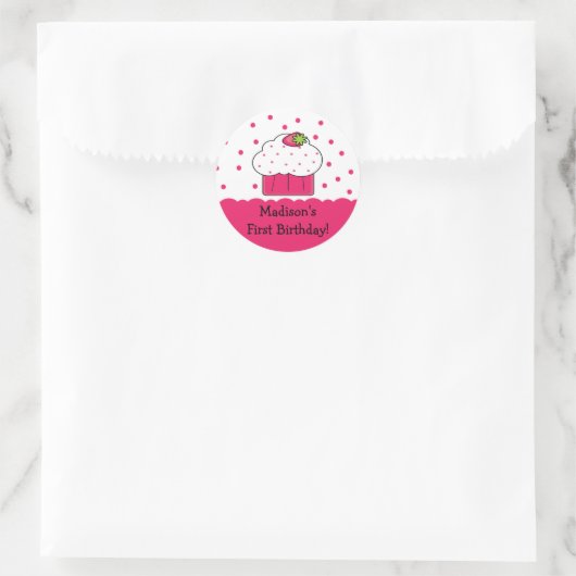 Roze Cupcake Happy Birthday Sticker (Tas)