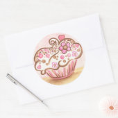 Roze Cupcake Hart Bloem Stickers (Envelop)