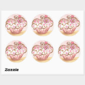 Roze Cupcake Hart Bloem Stickers (Vel)