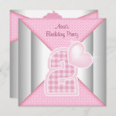 Roze Cupcake Hart Meisjes 2e Verjaardagsfeest Kaart (Voorkant / Achterkant)