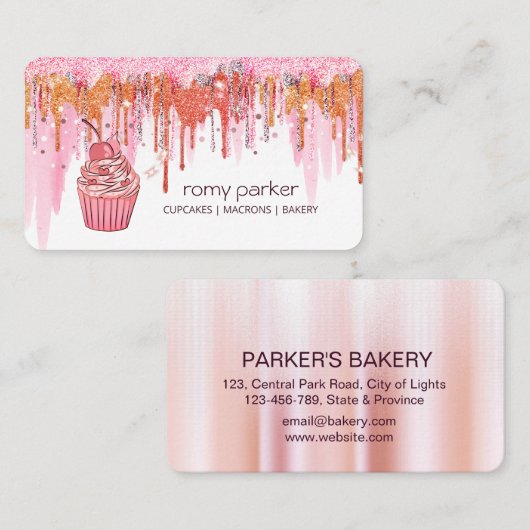 Roze Cupcake Home Bakkerij Pastry Dripping Visitekaartje (Voorkant / Achterkant)